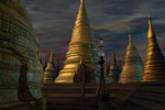 to the work Landscape with Stupas, a digital painting by Johan Framhout