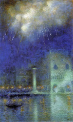 naar Art7D.be, Schilderij voor mei 2016 - week 2, Lucien Lévy-Dhurmer, Feu d'artifice à Venise , 1917, houtskool en pastel (bron liveinternet.ru)