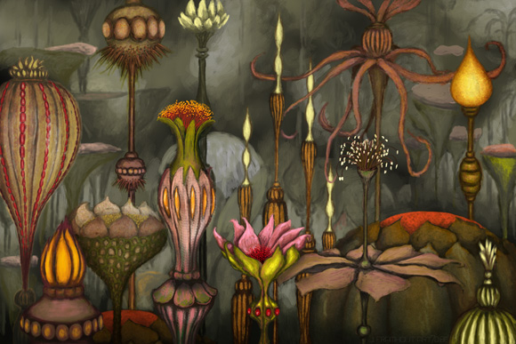 "Vaasvormige bloemen", digitaal schilderij van Johan Framhout
