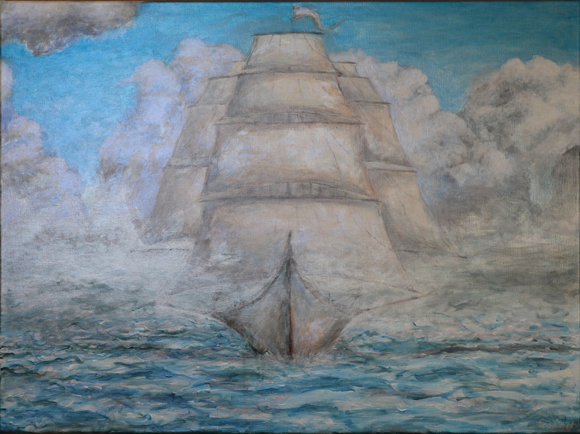 Fantasy ship, acrylic on linen, by Johan Framhout 