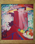 Leo Gestel (1881-1941), Dame met grote hoed in prieel, 1913, olieverf op doek