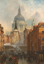 John O'Connor (1830-89), Ludgate avond, 1887, olieverf op doek