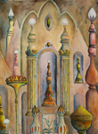 to Lantern temple, watercolour on paper, 33,5cm x 45cm, by Johan Framhout