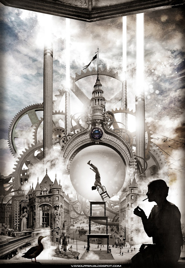 Sam van Olffen, En Equilibre (photo collage and matte painting)