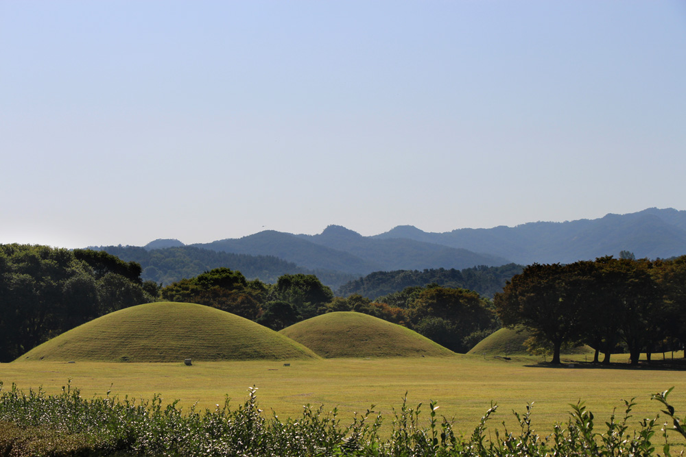 Wolseong Park. Tumuli in the city center.