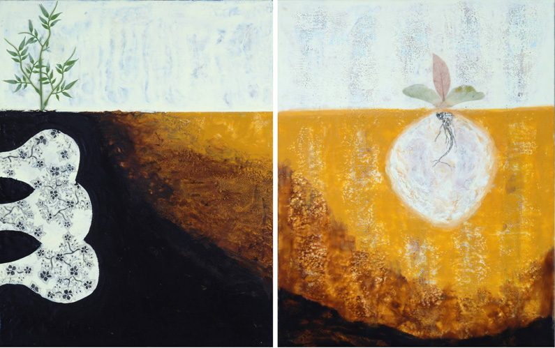 Sara Ameigh, NEW (left) + Linda Womack, IEA (right), What Lies Beneath, Diptych