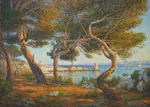 naar het schilderij: Francis Picabia (1879 - 1953), Les Pins, Effet du Soleil à Saint Honorat (Cannes)